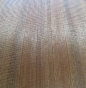 Close-up of Makore veneer hardwood paneling