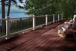 Picture of a dark wooden deck with a dark stain for the blog what is the best deck stain